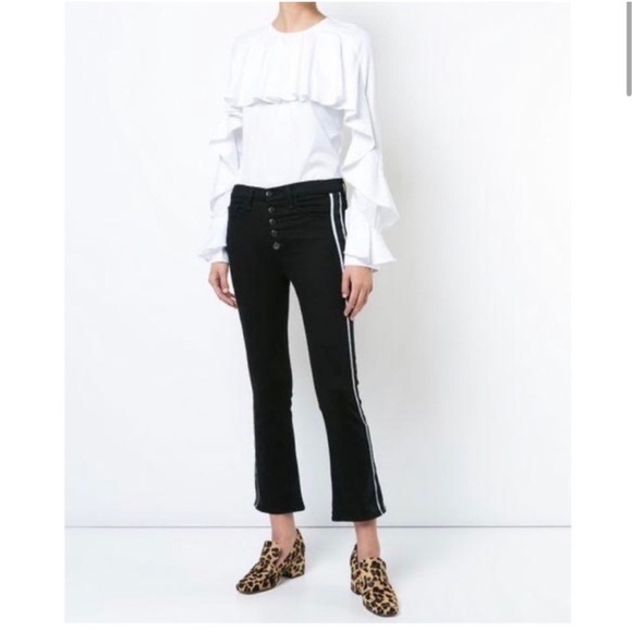 Veronica Beard Carolyn Baby Boot Cropped Jeans W/ Tux Stripes In Raven - Picture 3 of 16